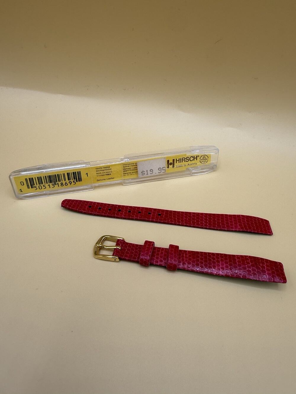 12mm HIRSCH Red Pink Genuine Lizard NOS Vintage Watch Band & Gold-Tone Buckle